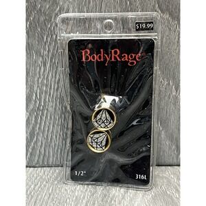 BodyRage Ear Plugs Acrylic 1/2" Gauge Diamond Design Gold Tone